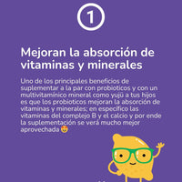 Probioticos Microbiot + vitaminas diarias yujü para niños